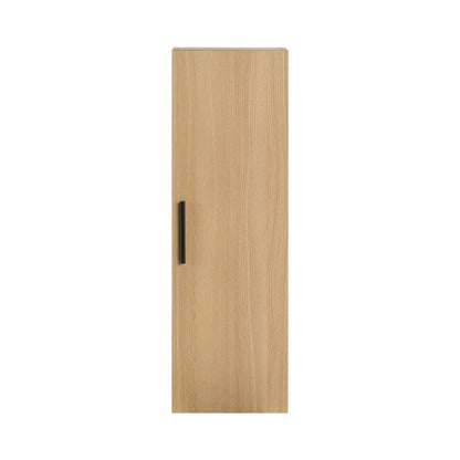 Tall Floating Bathroom Side Cabinet, Wall Mounted Single Door Storage - Light Oak
