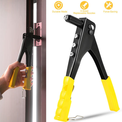Hand Riveter Pop Rivet Gun 9.5inches Heavy Duty 4 Different Nozzles 1 Wrench Included Riveting Tool