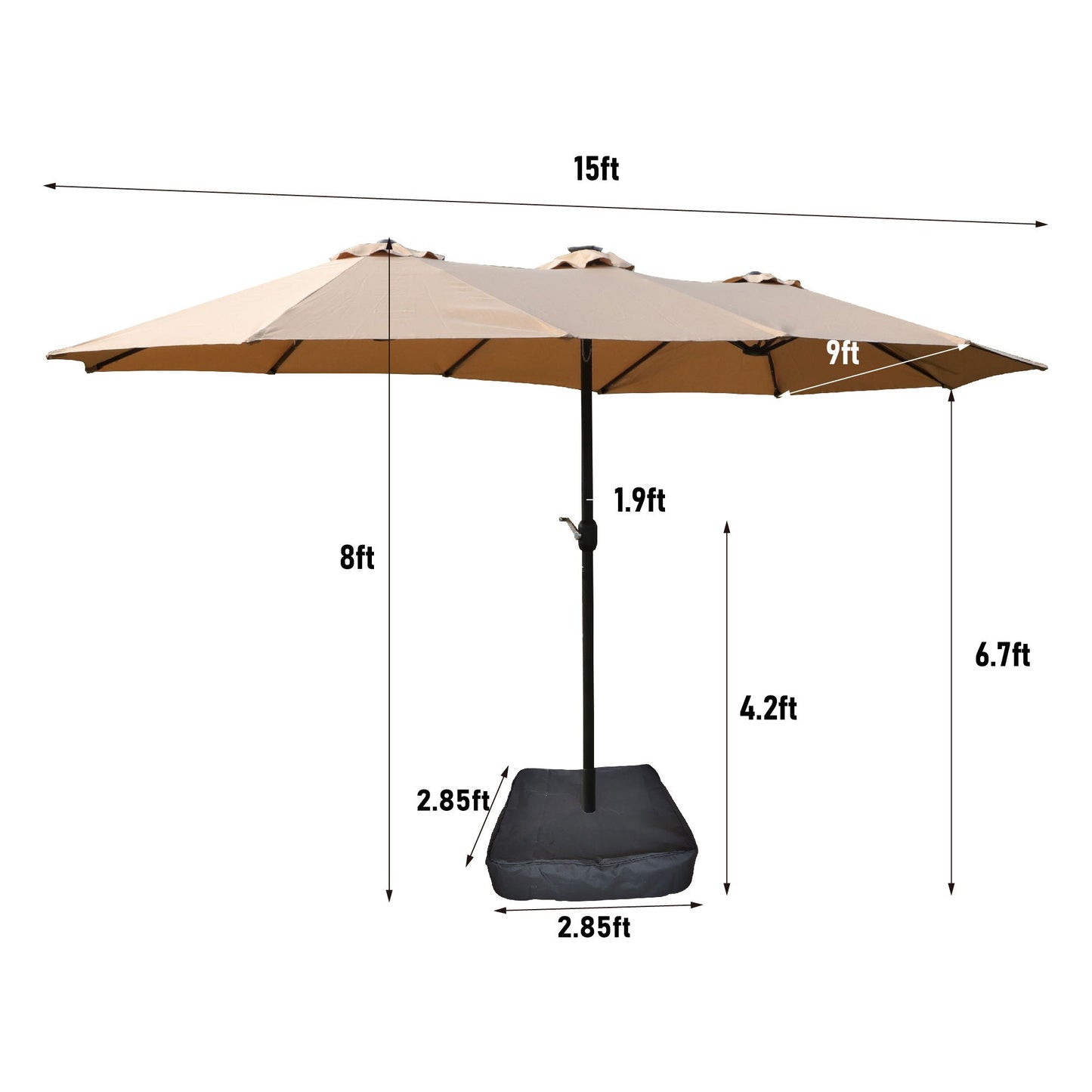 Double-Sided Outdoor Market Umbrella With Lights And Base