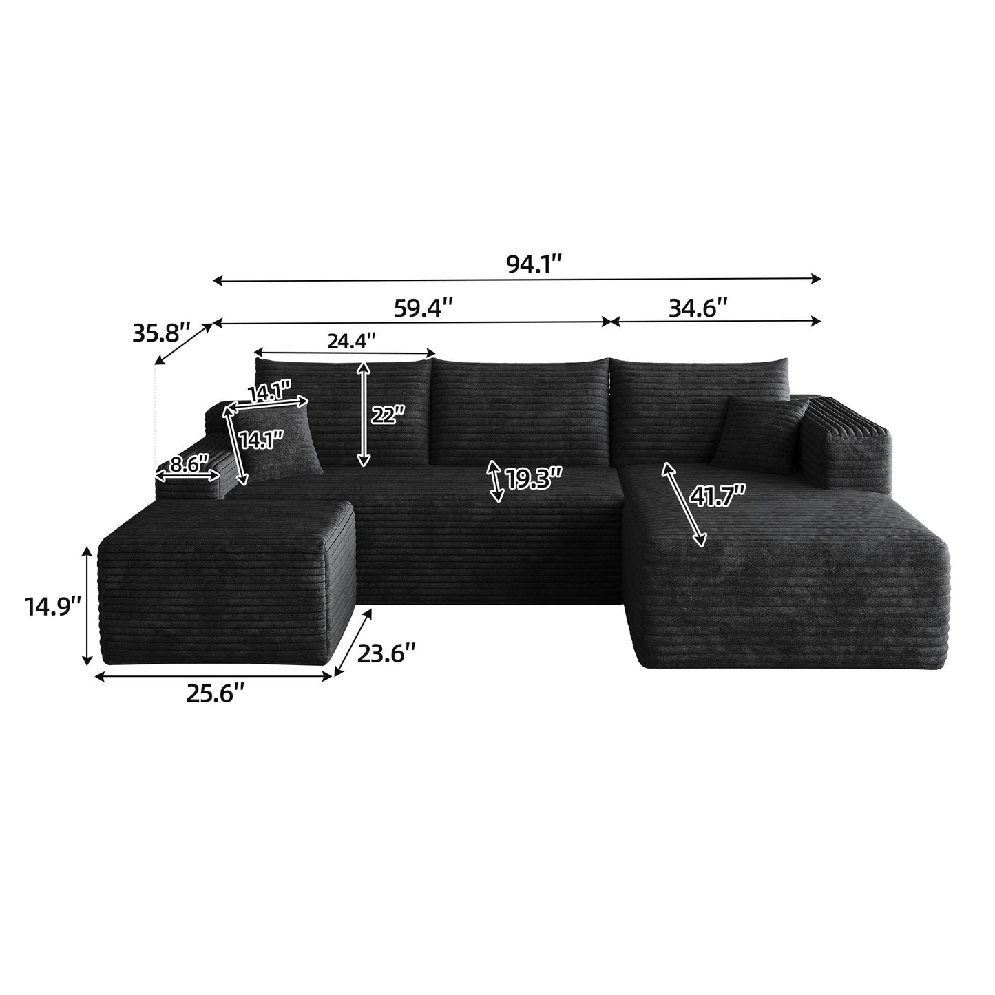 95" Cloud Sectional Sofa with 1 Ottoman