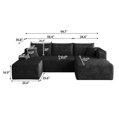 95" Cloud Sectional Sofa with 1 Ottoman