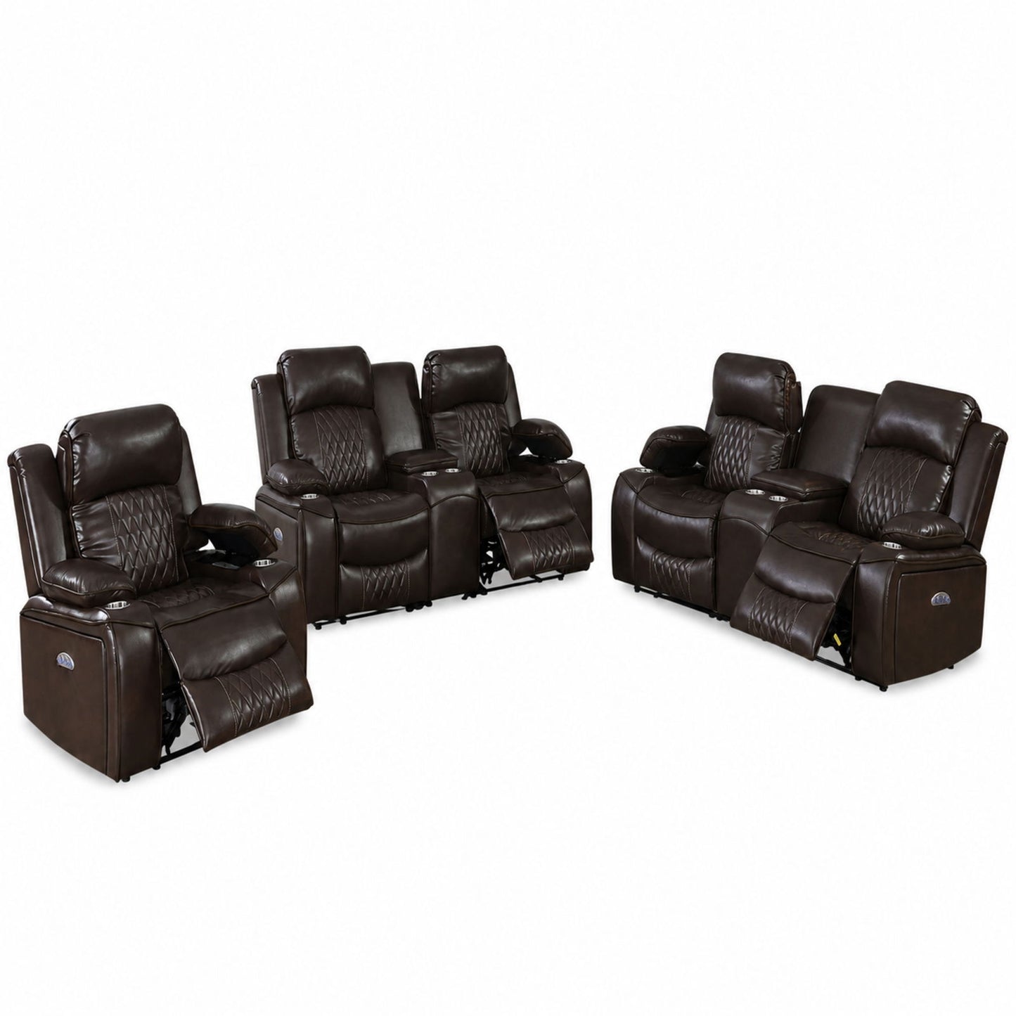 Power Motion Living Room Set With USB Port, Adjustable Headrest, Cup Holder