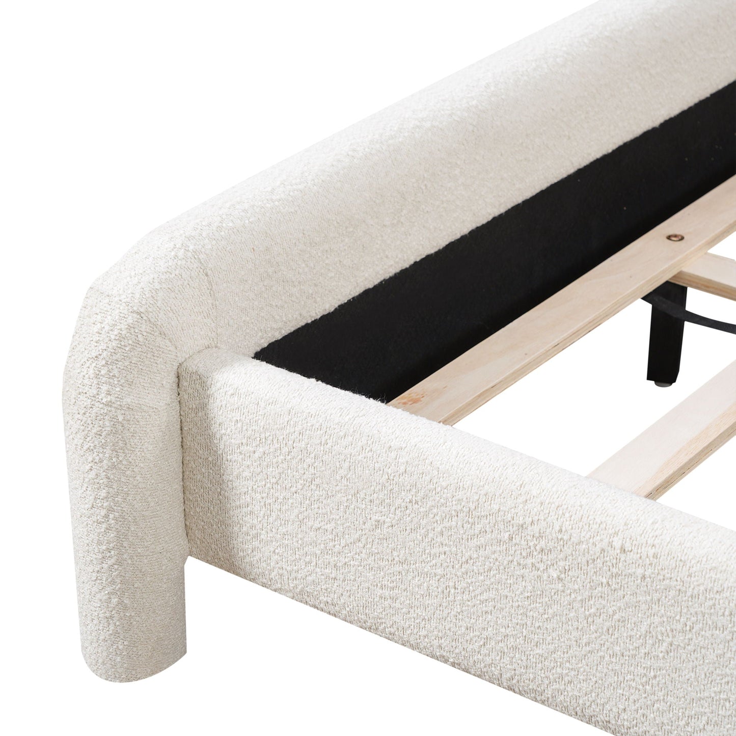 Upholstered Platform Bed Frame With Curved Headboard, Wood Slats Support