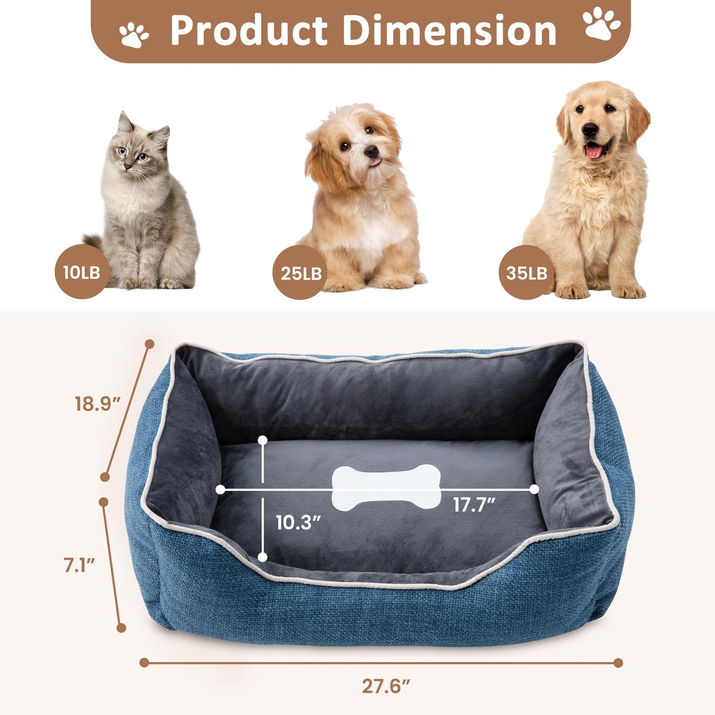 Small Dog Bed with Anti-Slip Bottom and Washable Cover