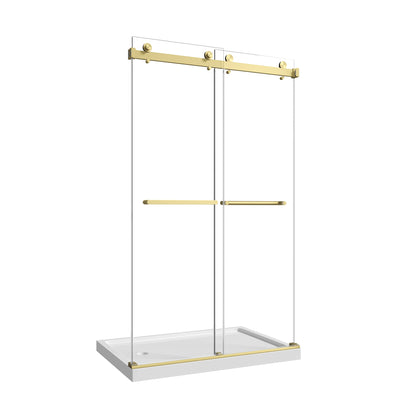 Frameless Shower Door with Tempered Glass - Brushed Gold