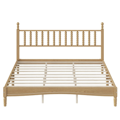 King Size Wood Platform Bed with Gourd Shaped Headboard