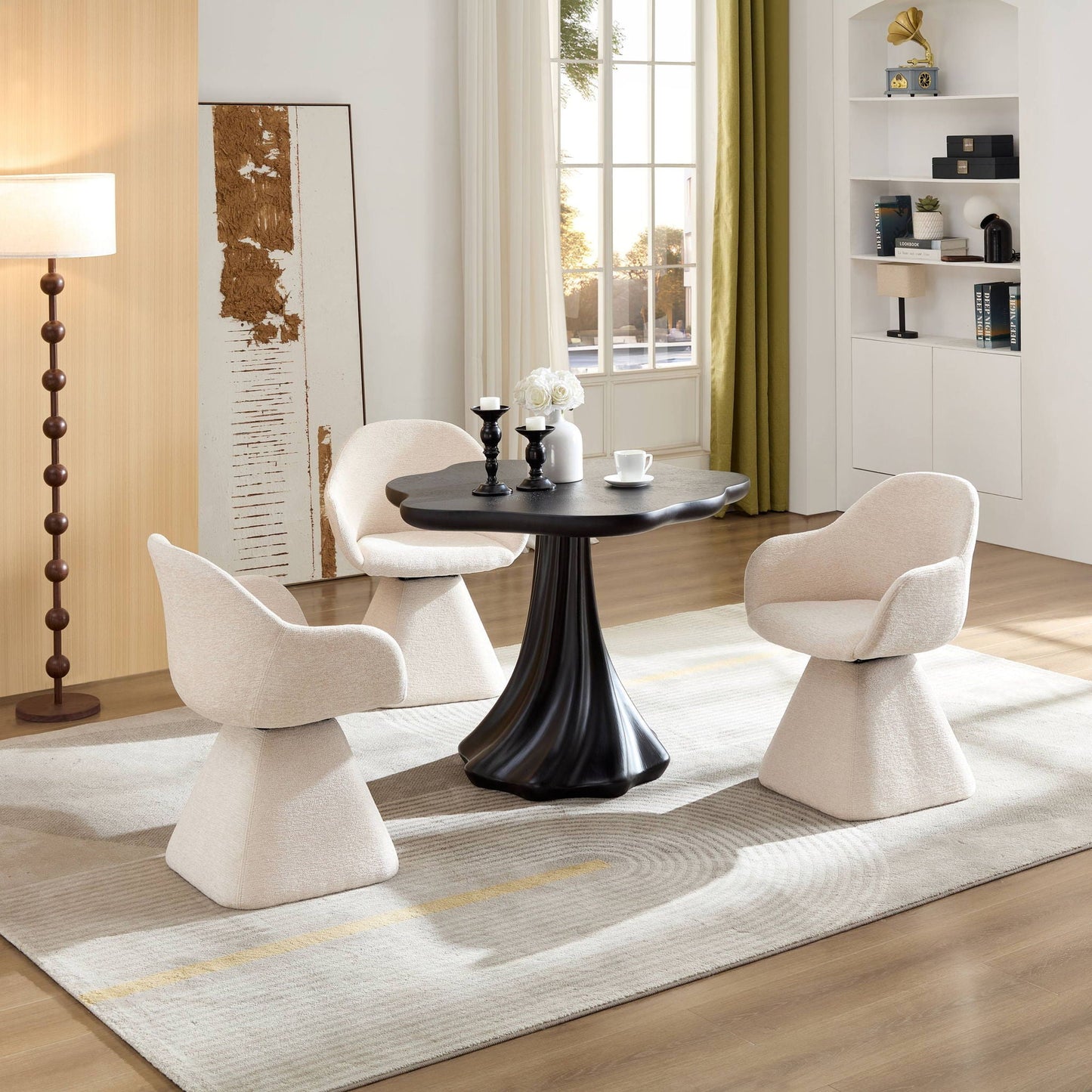 Sculptural Round Dining Table Petal Shape Root Texture For Dining Room - Black
