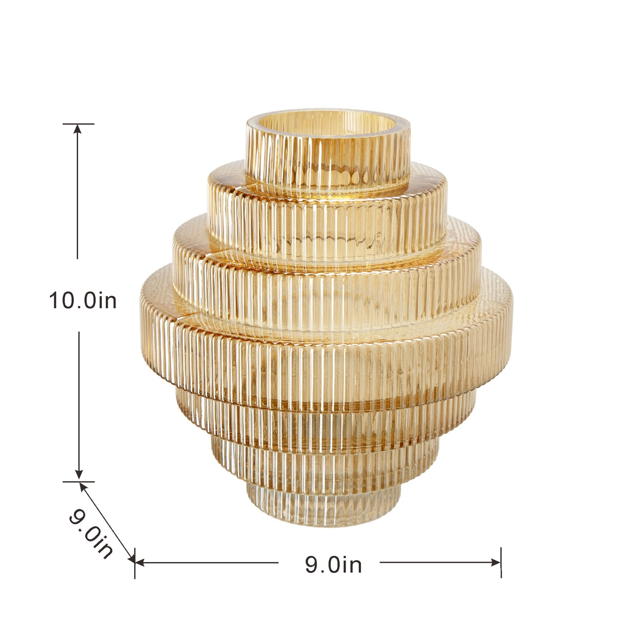 9.1x9.8" Tiered Geometric Amber Luster Clear Vase