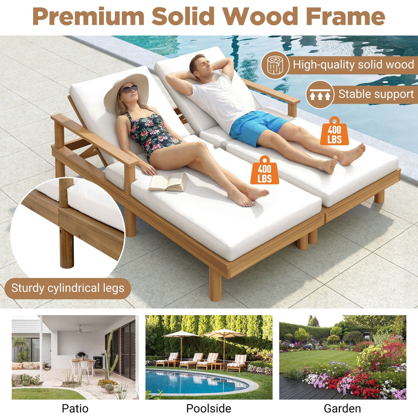 5 Position Adjustable Outdoor Chaise Lounge