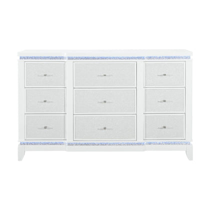 Adalid - Dresser With LED Light And Glittered Drawer Fronts - White
