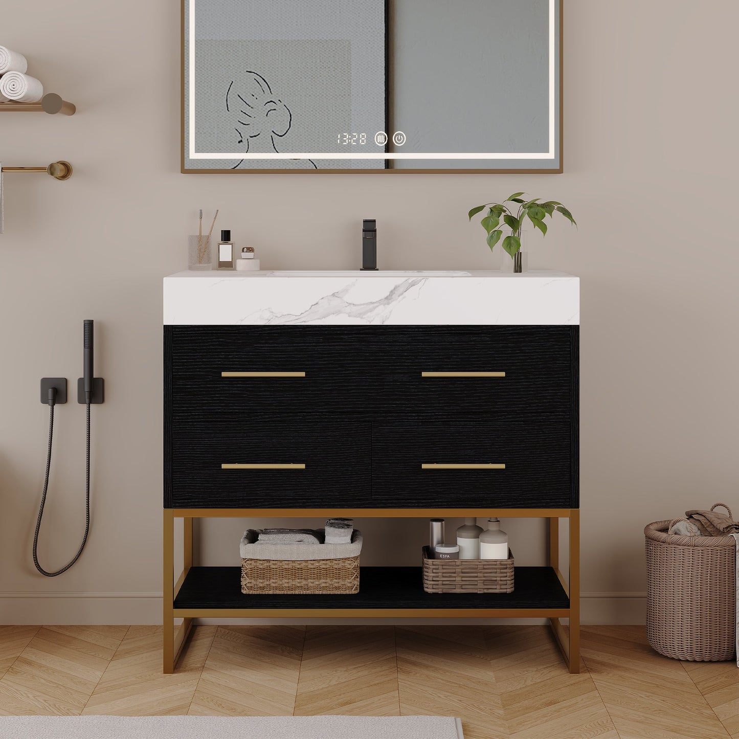36" Artificial Stone Bathroom Vanity with Ceramic Sink