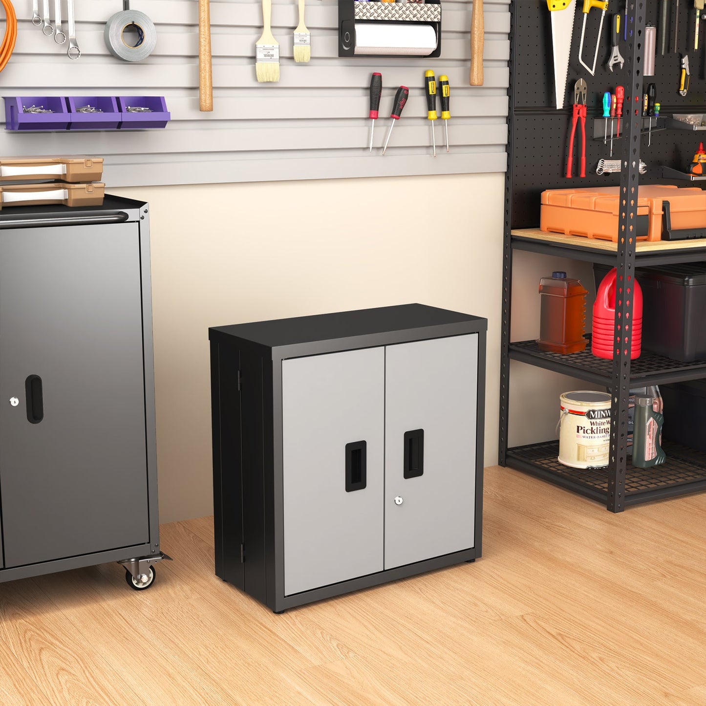 Metal Tool Garage Storage Cabinet with 2 Doors and Lock