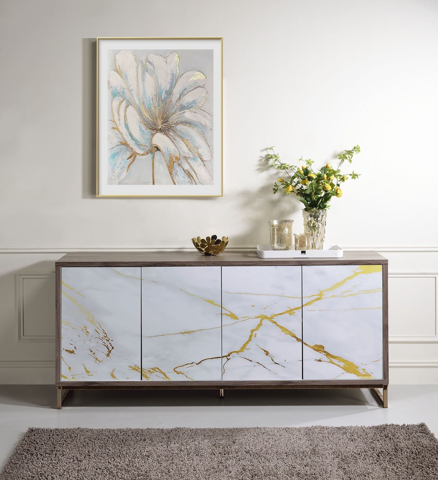 Paavan Console Cabinet - White / Champagne