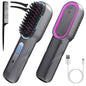 Cordless Hair Straightener Brush Rechargeable Mini Styling Comb with 4 Heating Levels Blue Light Sterilization Single press Stray Hair Removal 20Mins