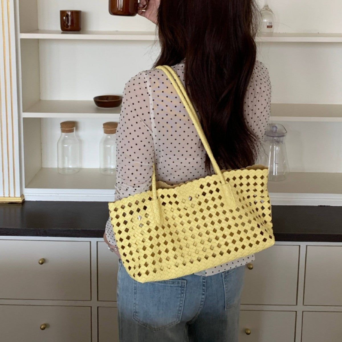 Hollow-out Woven Shoulder Bag For Women