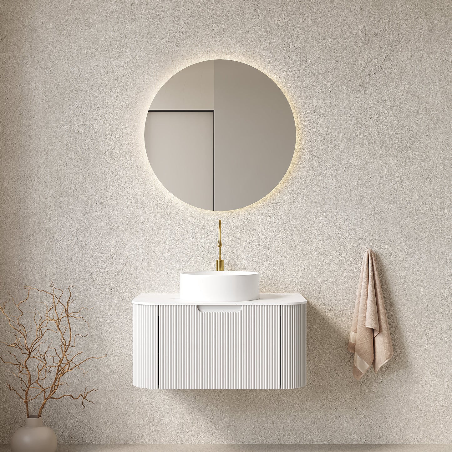 DINA 30" Bathroom Vanity & Sink with Floating Curved Edges and Striped Storage