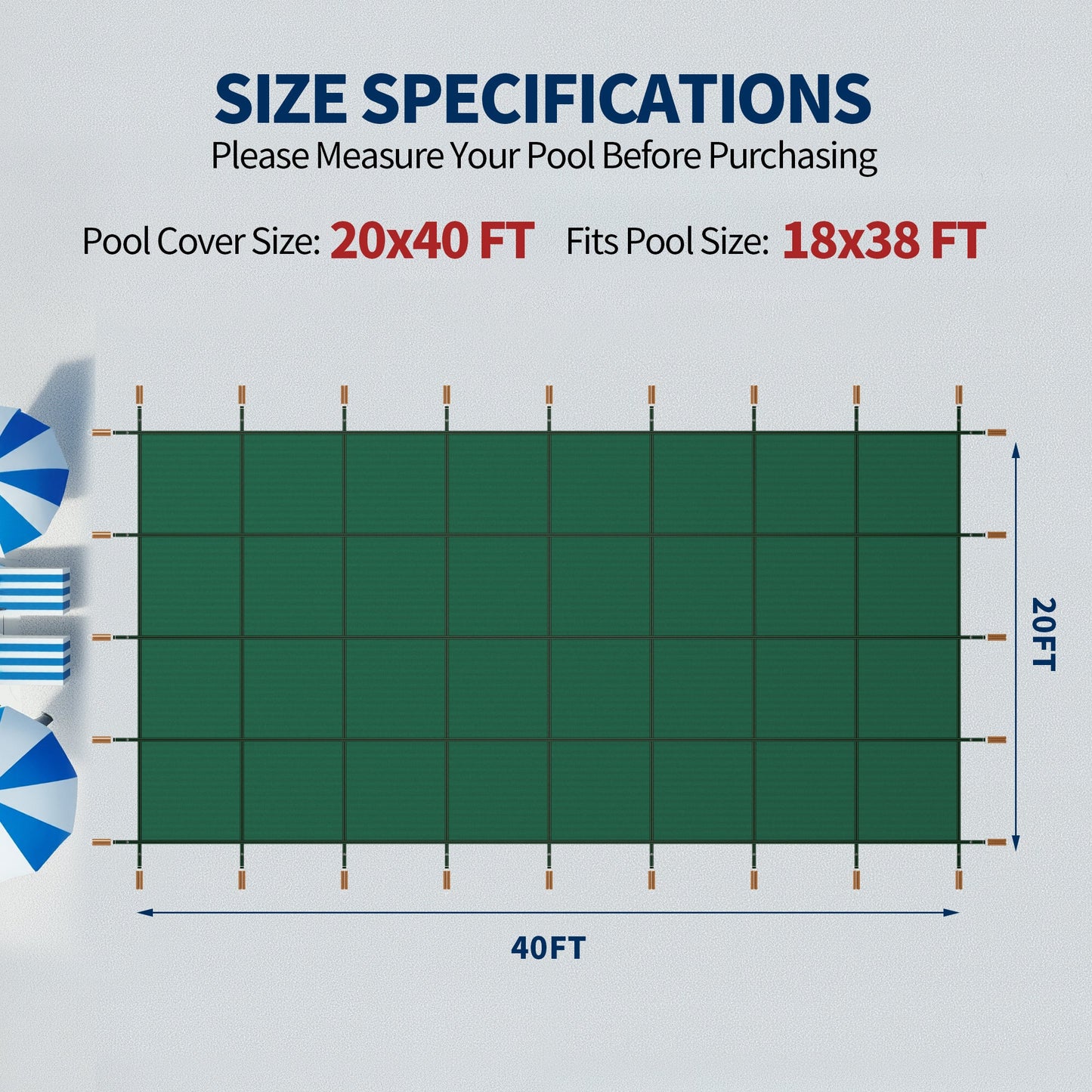 Swimming Pool Safety Cover, Fits 20x40ft Rectangular Pools
