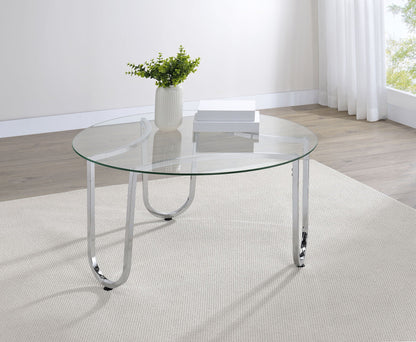 Beller Round Tempered Glass Top Cocktail Coffee Table Chrome