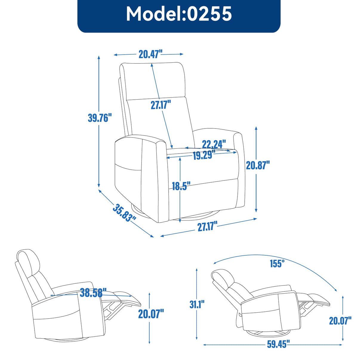 Heat Massage Manual Recliner Chair with Rocker & Swivel