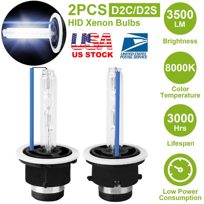 2PCS D2C/D2S HID Xenon Light Bulbs 35W 8000K 3500LM Headlight Replacement Bulbs