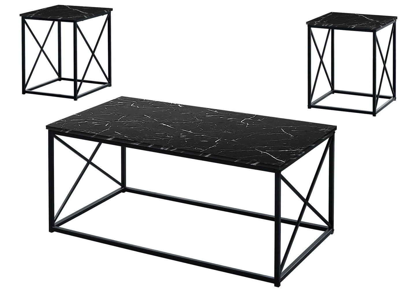 3-Piece Contemporary Living Room Table Set with Marble Look Finish