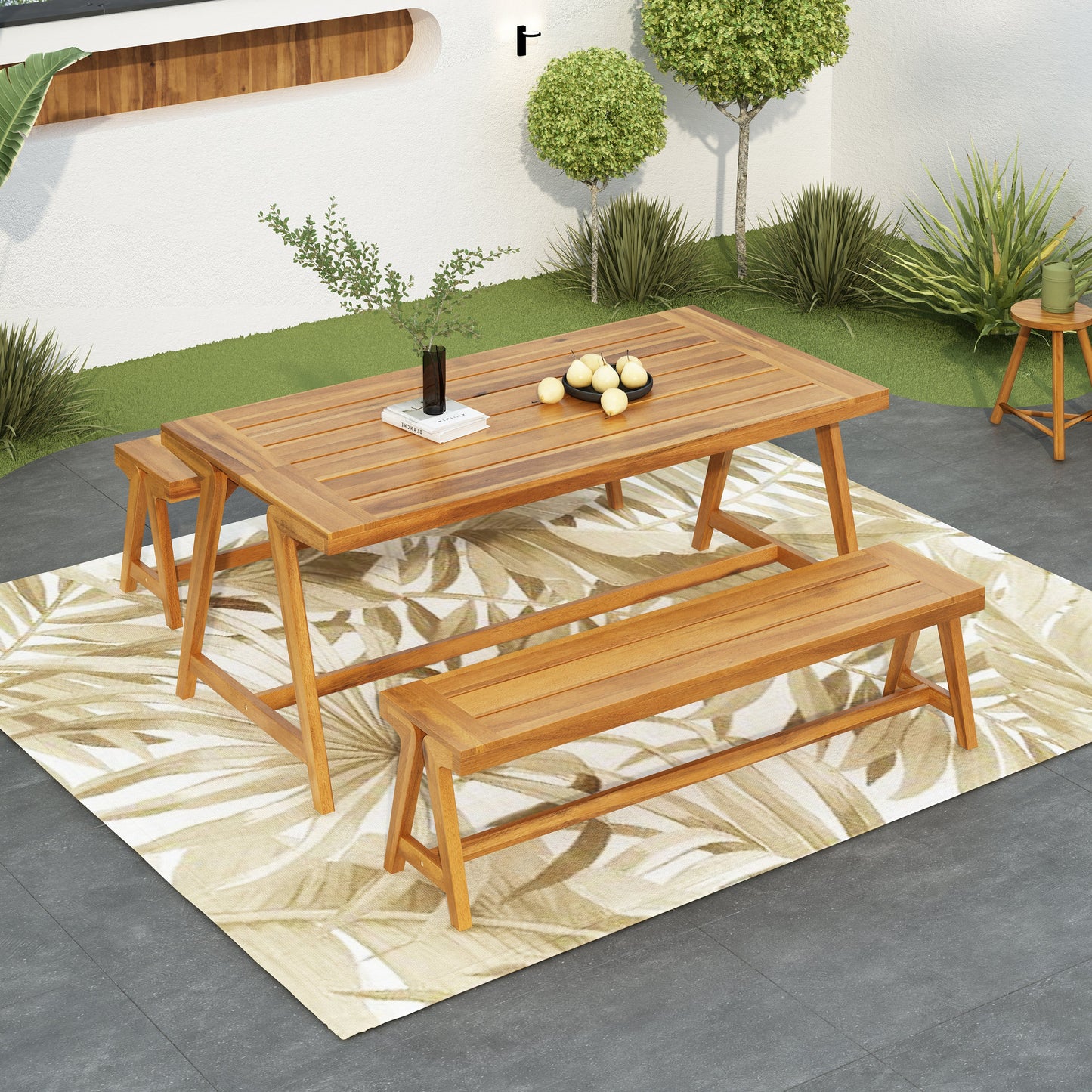 Outdoor 3-Piece Picnic Table Set in Acacia Wood