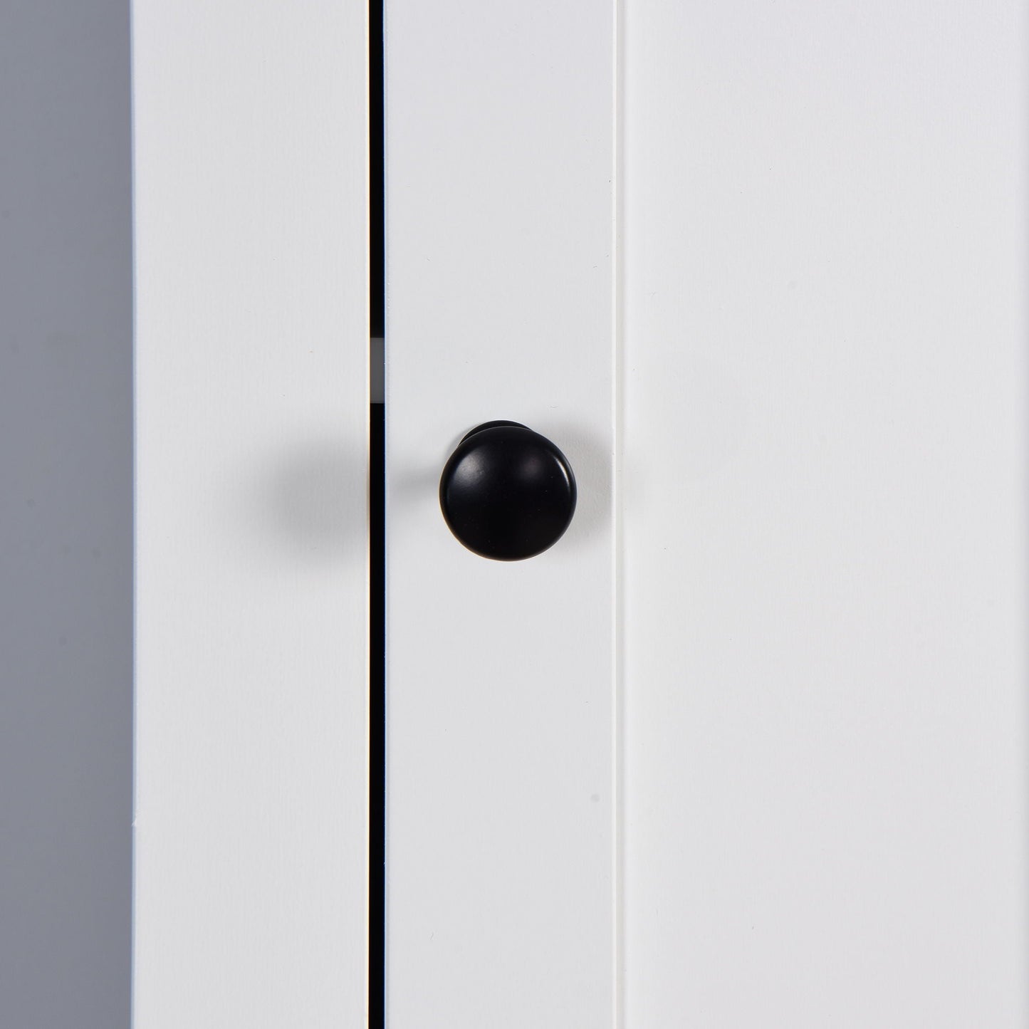 Wooden Bathroom Floor Storage Cabinet With 2 Doors And 6 Shelves - White