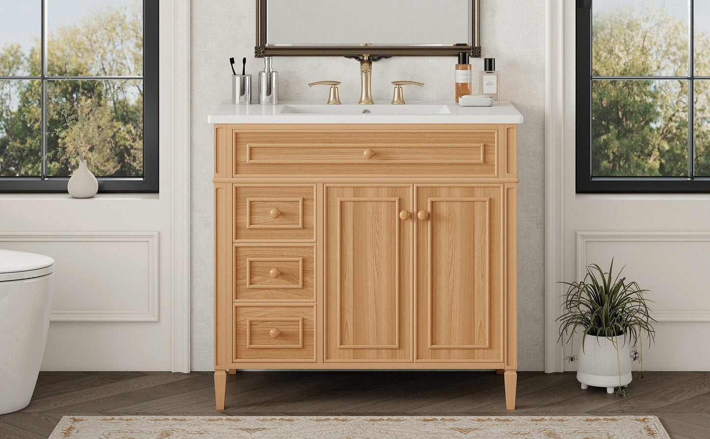 36" Bathroom Vanity with Sink, Solid Wood & MDF Cabinet