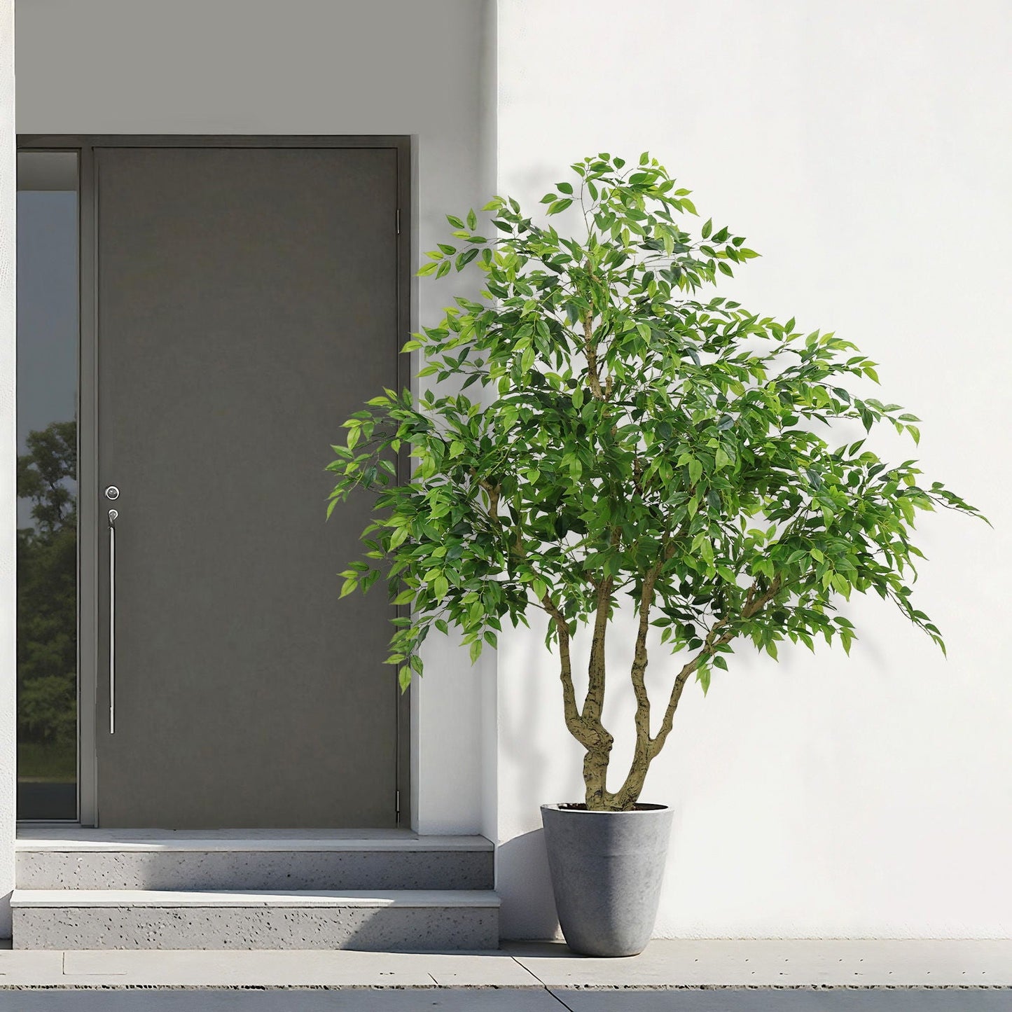 Artificial Banyan Tree With A Trunk And Lifelike Leaves, For Indoor And Outdoor Use - Green
