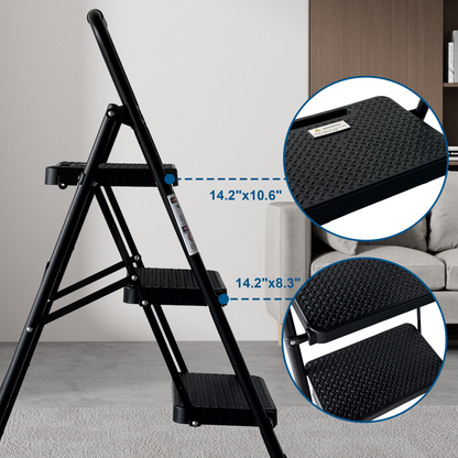 3 Step Ladder Folding Step Stool with Wide Anti-Slip Pedal