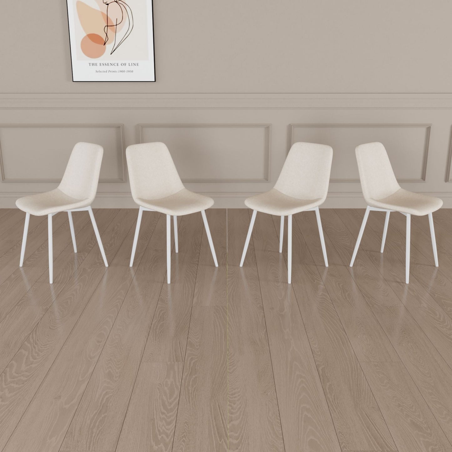 Modern Kitchen Dining Chairs (Set of 4) With Linen Padding And Sturdy Metal Legs - Beige