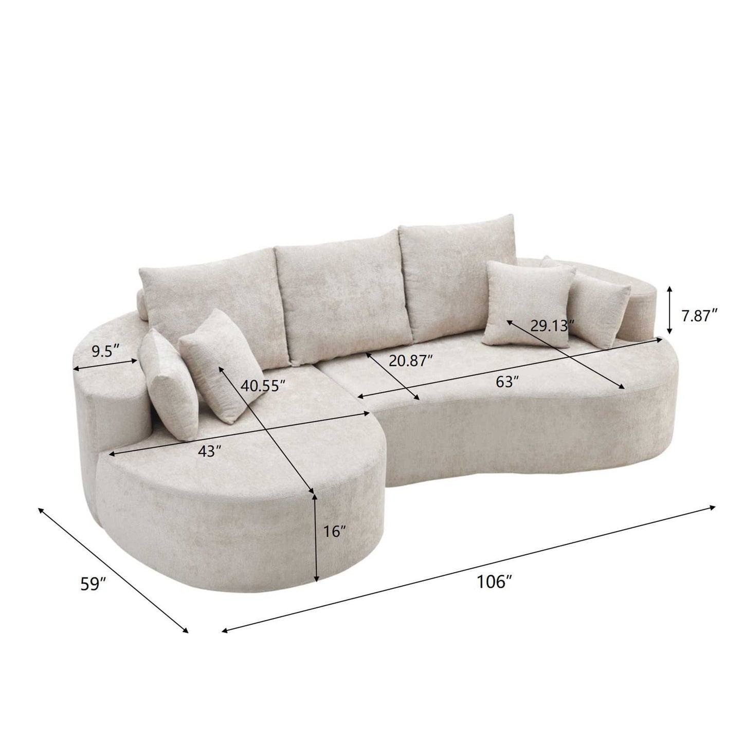 2 Piece Fabric Cloud Curved Sectional Sofa With Chaise