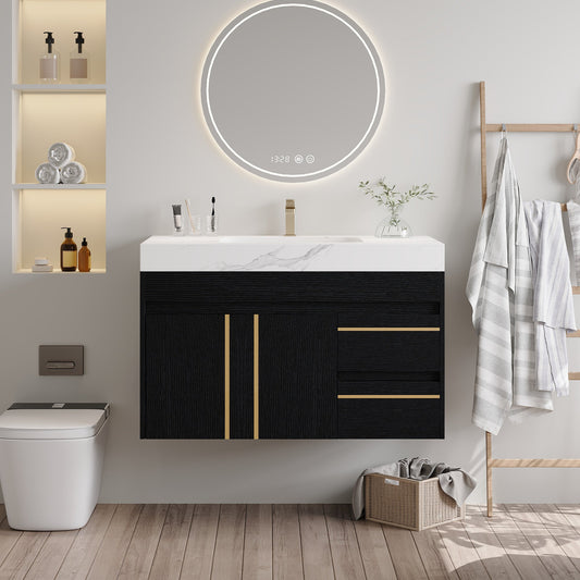 36" Floating Bathroom Vanity with Ceramic Sink and Faux Marble Top