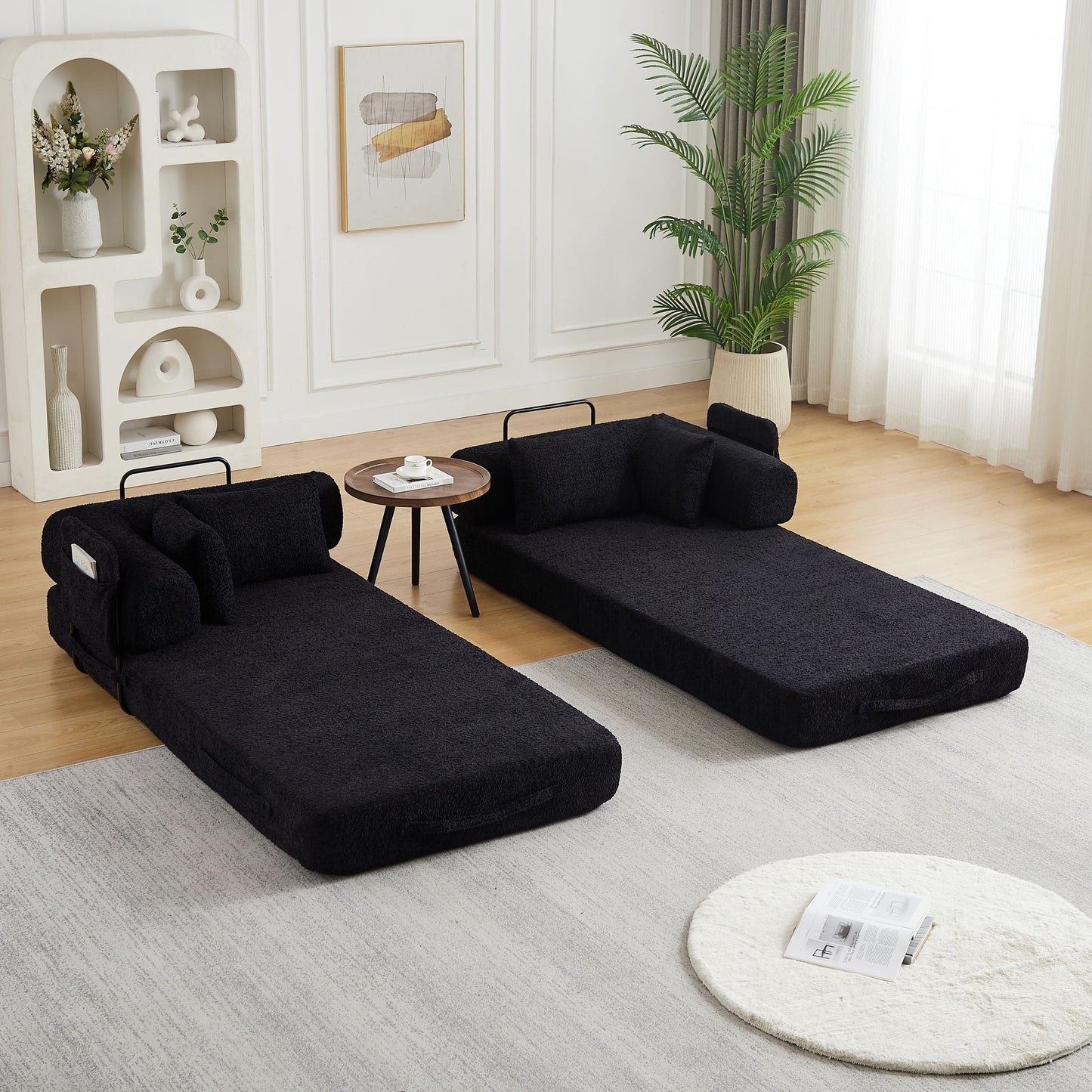 Convertible Sleeper Sofa Bed With Cylindrical Pillow