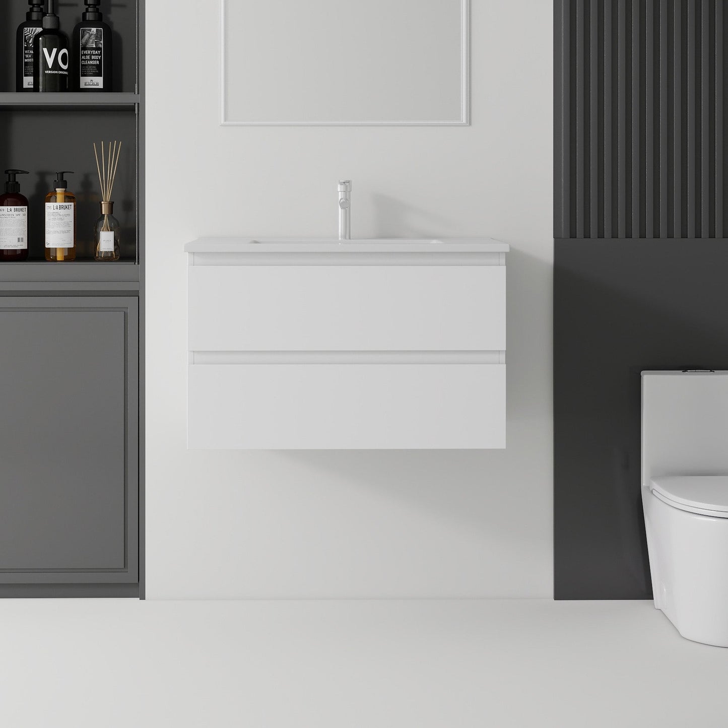 30 Inch Floating Bathroom Vanity with Sink, Soft-Close Drawer, Ceramic Sink, Plywood