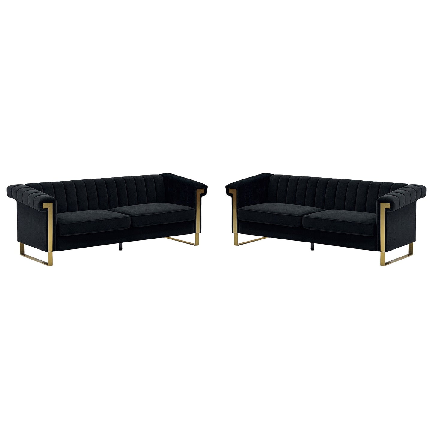 Black Velvet 2 Piece Sofa Set