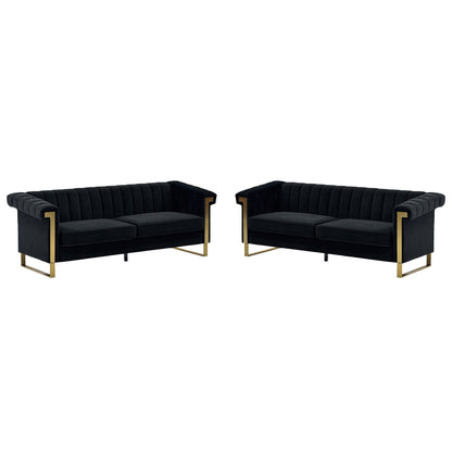 Black Velvet 2 Piece Sofa Set