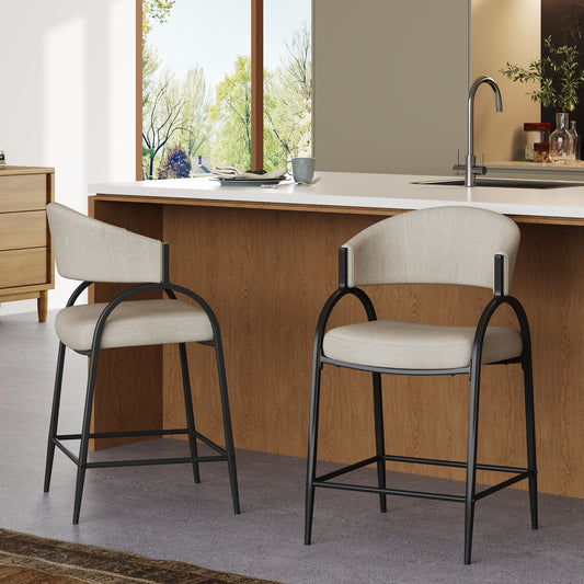 25'' Seat Height Modern Fabric Bar Stools with Back