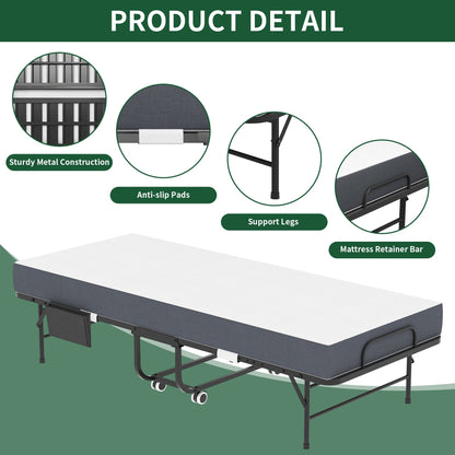 75 Inch Folding Bed with 5" Memory Foam Mattress