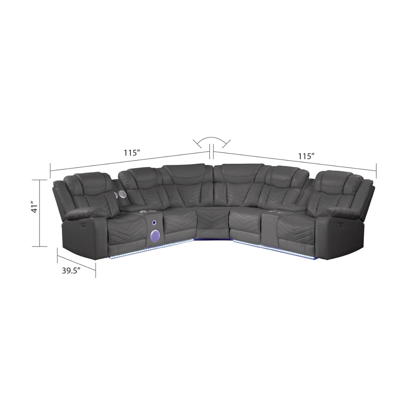 Challenger - Recliner Sectional Sofa, Built In USB, C Ports & Bluetooth