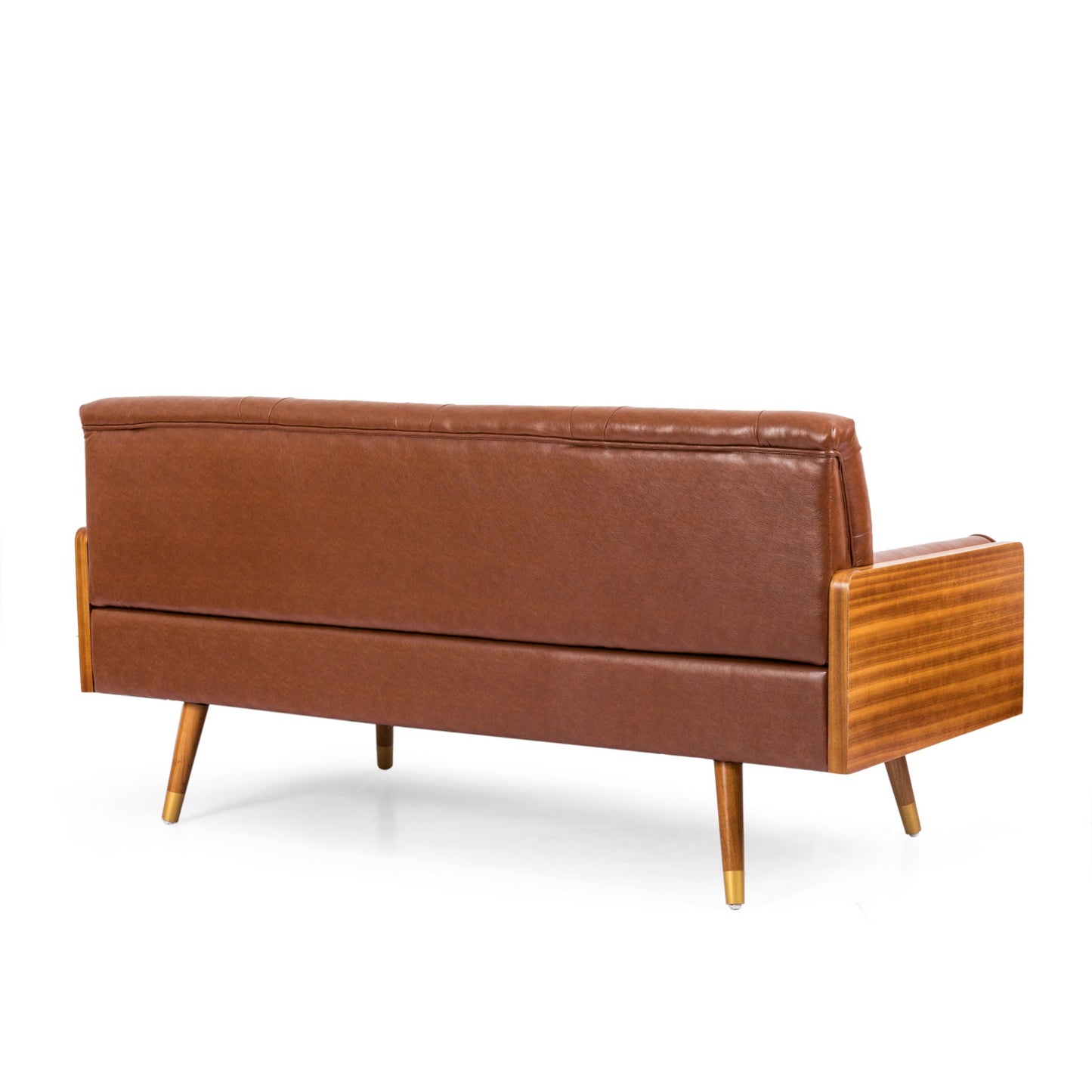 Adelaide Mid Century Modern Tufted Sofa With Rolled Accent Pillows - Light Brown