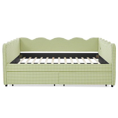 Gingham Daybed With USB Charging Port, Wave-Shaped Design