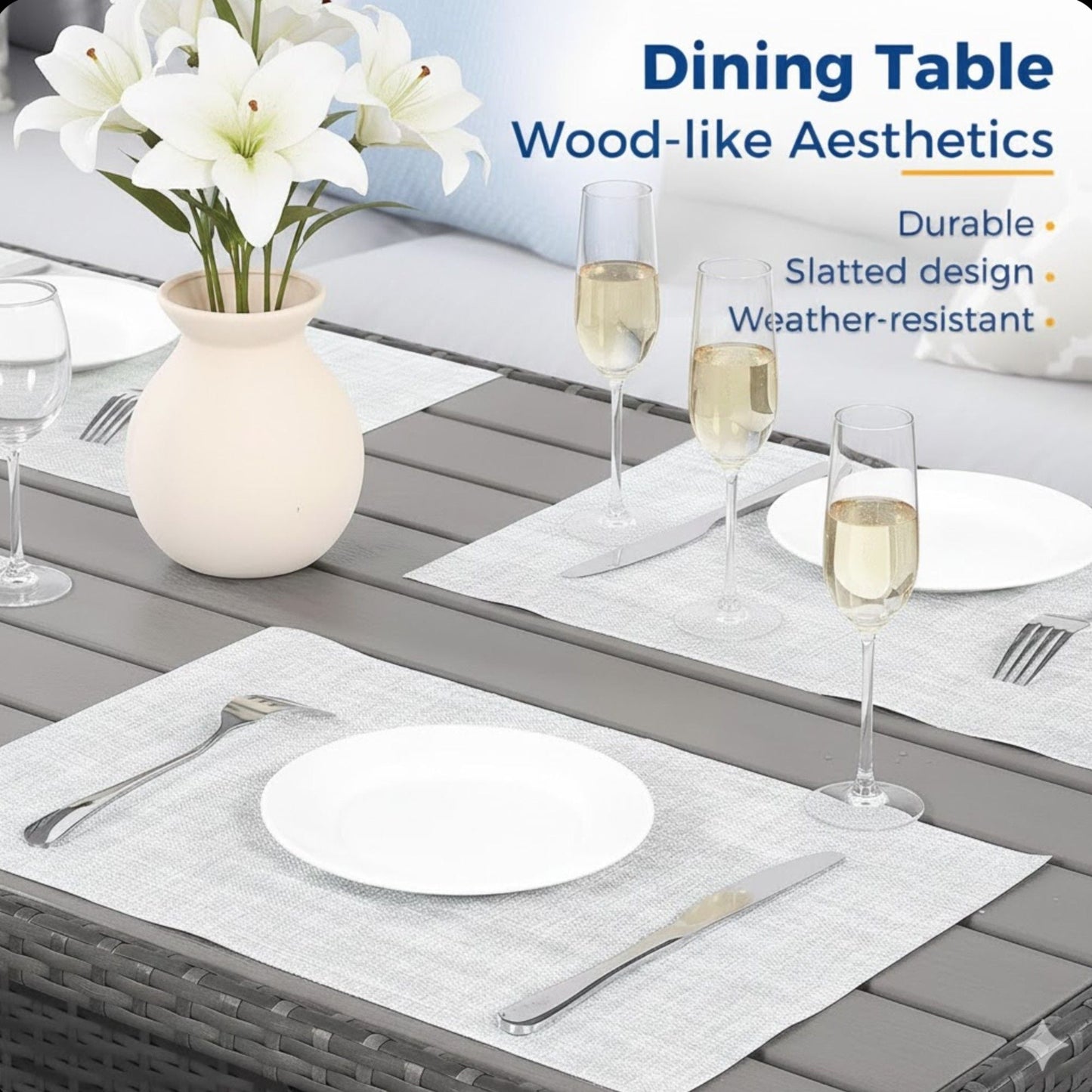 7 Piece All Weather Patio Dining Set With Cushions, Sectional Sofa, Ottomans & Table For Backyard - Gray / Brown