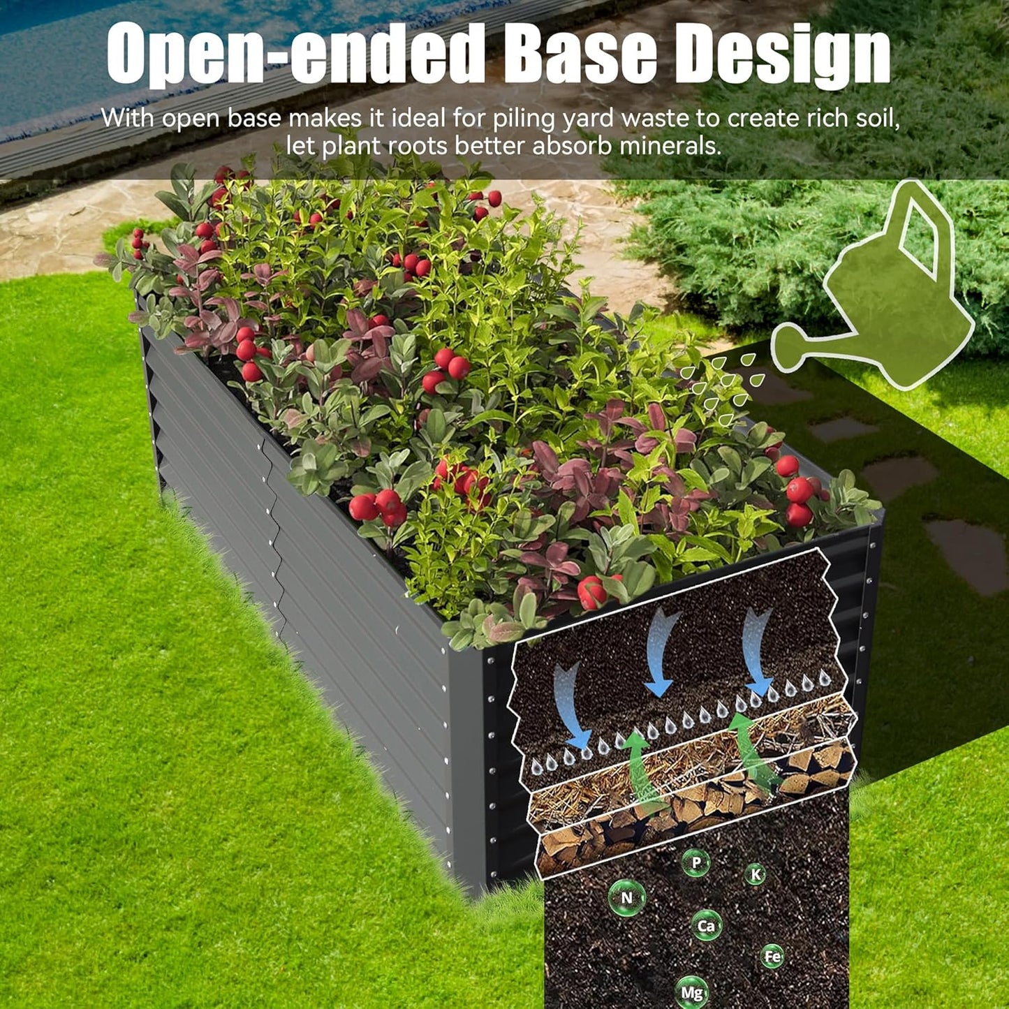 8×4×1.5 ft Galvanized Raised Garden Bed