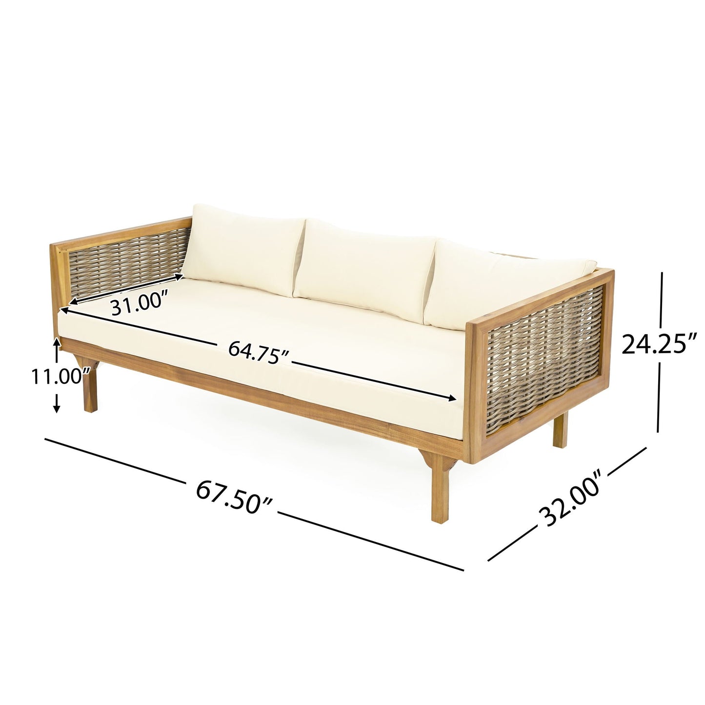 Claremont 3 Seater Daybed Teak Acacia Wood Water Resistant Cushions
