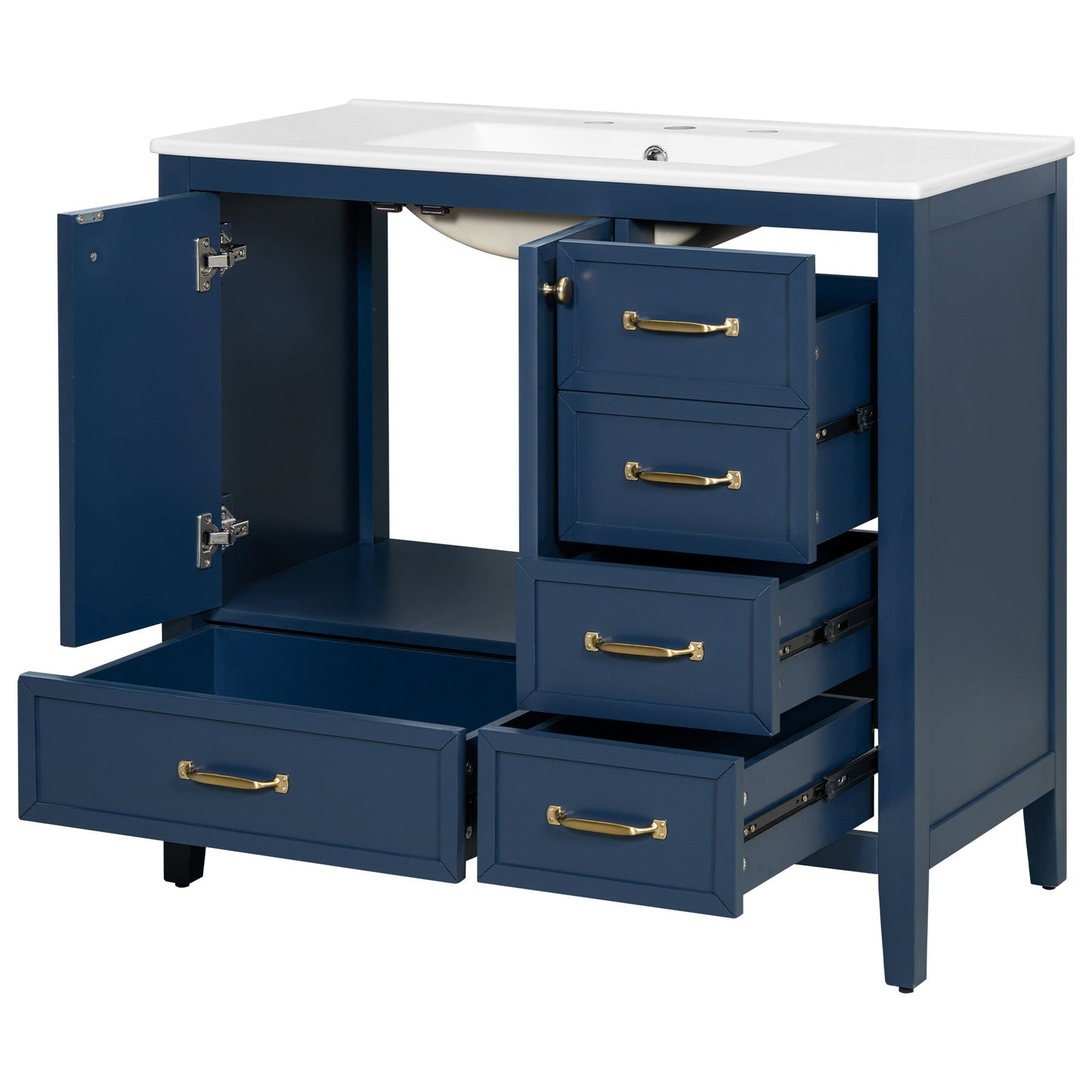 Elegant Vintage Bathroom Vanity With Sink and Soft Closing Drawers