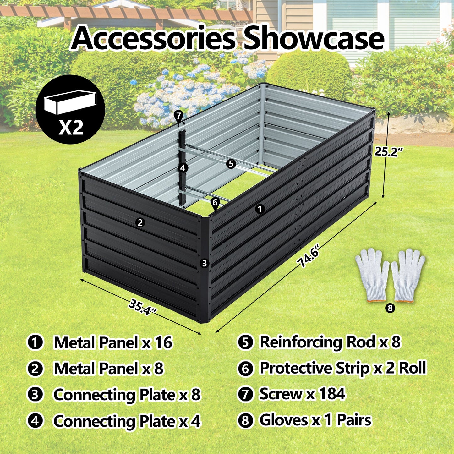 2-Pack 6x3x2 FT Galvanized Metal Raised Garden Beds