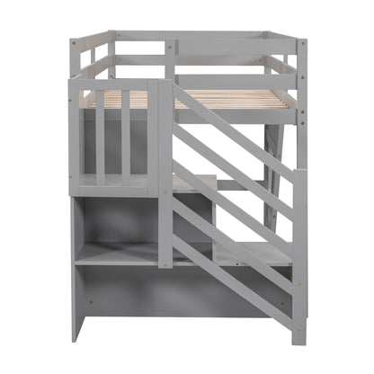 Loft Bed With Storage Staircase, Window & LED Light