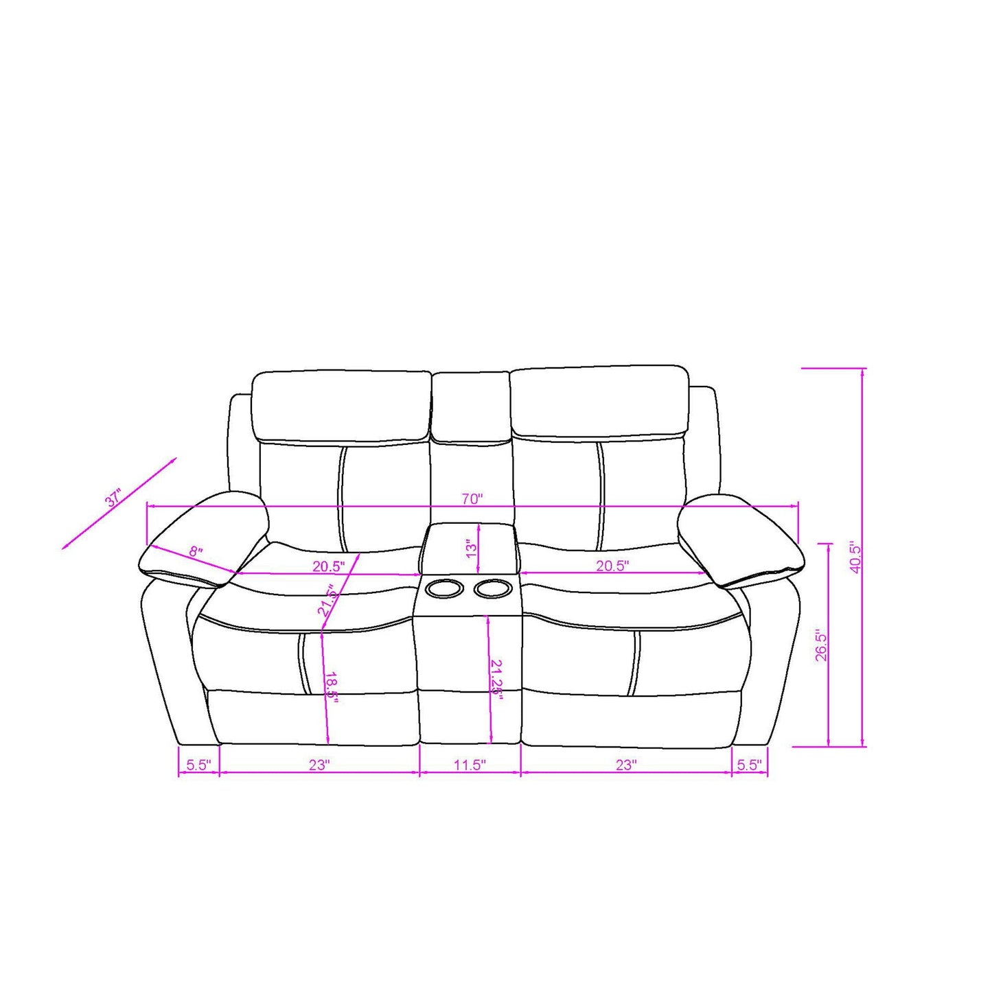 Blanche - Console Reclining Loveseat With LED Lights And Speakers