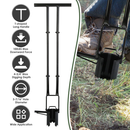 5 In 1 Bulb Planter Tool Long Handle Gardening Bulb Transplanter with Gloves Brush Serrated Base Dual Pedal Digging Holes to Plant Tulips Iris Daffodi
